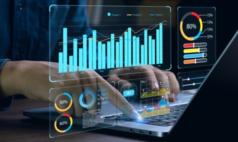 glowing graph in between a user and their laptop
