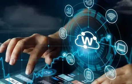 WatchGuard Cloud icon with connected icons coming out of the center including a Wi-Fi symbol