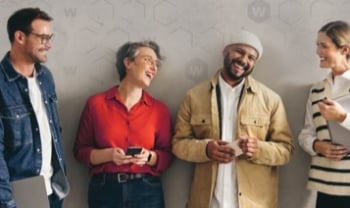 4 diverse people laughing together