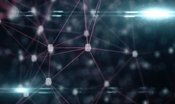 Abstract network graph representing an identity fabric connecting users and systems to enforce access and privacy controls.