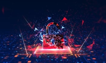 exploding red lock on a glowing tile