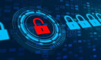 Open red padlock surrounded by digital security icons representing malware, browser compromise, and cyber threats.