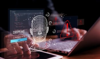 Deepfake concept ,Facial tracking, detection and recognition technology, Security system. Cyber security and Security password login online concept.