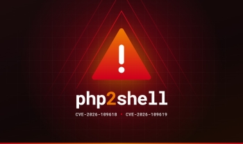Exclamation Point and Vulnerability Name php2shell pictured with the CVE names