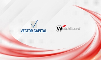 Vector Capital logo next to a WatchGuard logo with a red swoosh around them both