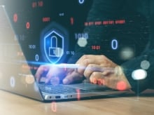 Cybersecurity concept, user privacy security and encryption, secure internet access Future technology and cybernetics, screen padlock. Man using his mobile selects the icon security. 