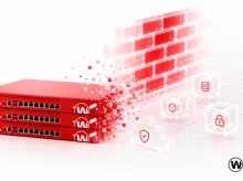 stack of WatchGuard Fireboxes dissolving into pixels