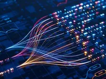 Pattern of lights on showing connections on a circuit board