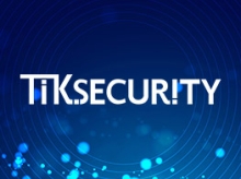 TiK.Security logo in white text on a blue splash patterned background