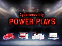 Cybersecurity Power Plays in red neon with WatchGuard products beneath it