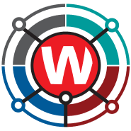 W in a multicolored circle