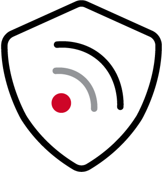 Schwarzes Schild mit einem stilisierten Wi-Fi-Symbol auf der Vorderseite